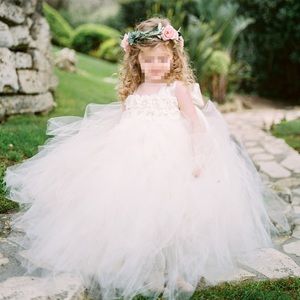 Tulle ivory flower girl dress & headband
